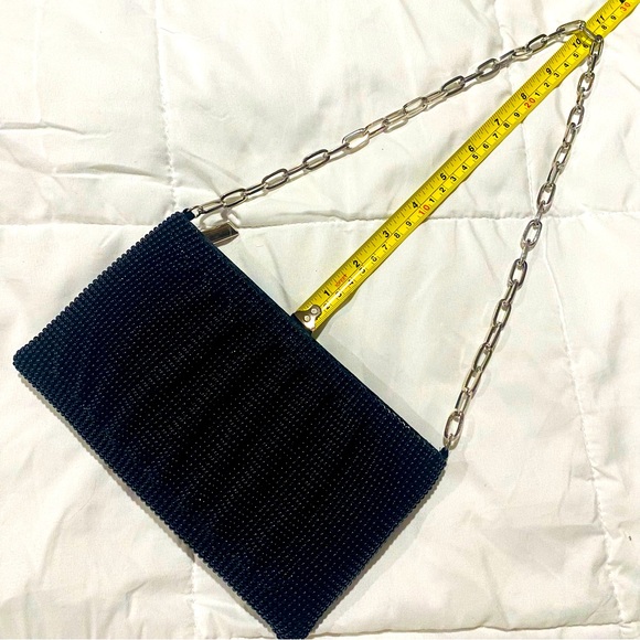 Vintage Black Beaded Evening Bag Silver Chain Zip Closure La Regale EUC - Picture 9 of 11